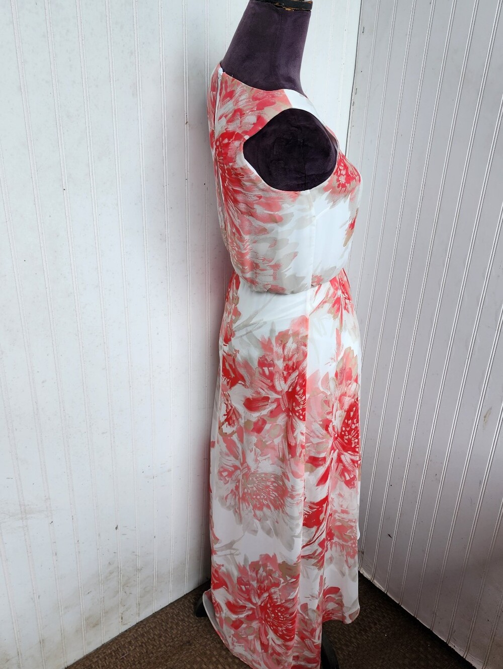 WHBM Sleeveless Floral High-Low Maxi Dress White Pink Sleveless Chiffon Size 00 - Picture 6 of 14